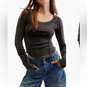 Free People NWT Stuck On You Cotton SNAP CUFF 🖤 Ribbed Stretch Knit Top
